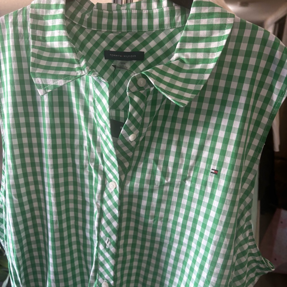 🌴TOMMY HILFIGER CHECKED BUTTON DOWN SLEEVELESS TIE FRONT SHIRT DRESS NWT - Picture 11 of 11